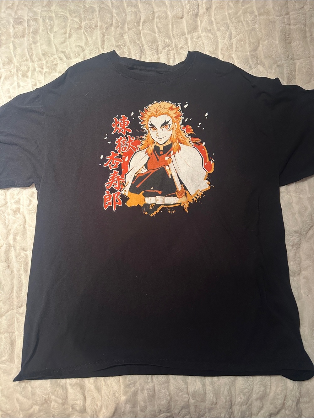 Black Anime Graphic Short-Sleeve T-Shirt - Flame-Haired Warrior